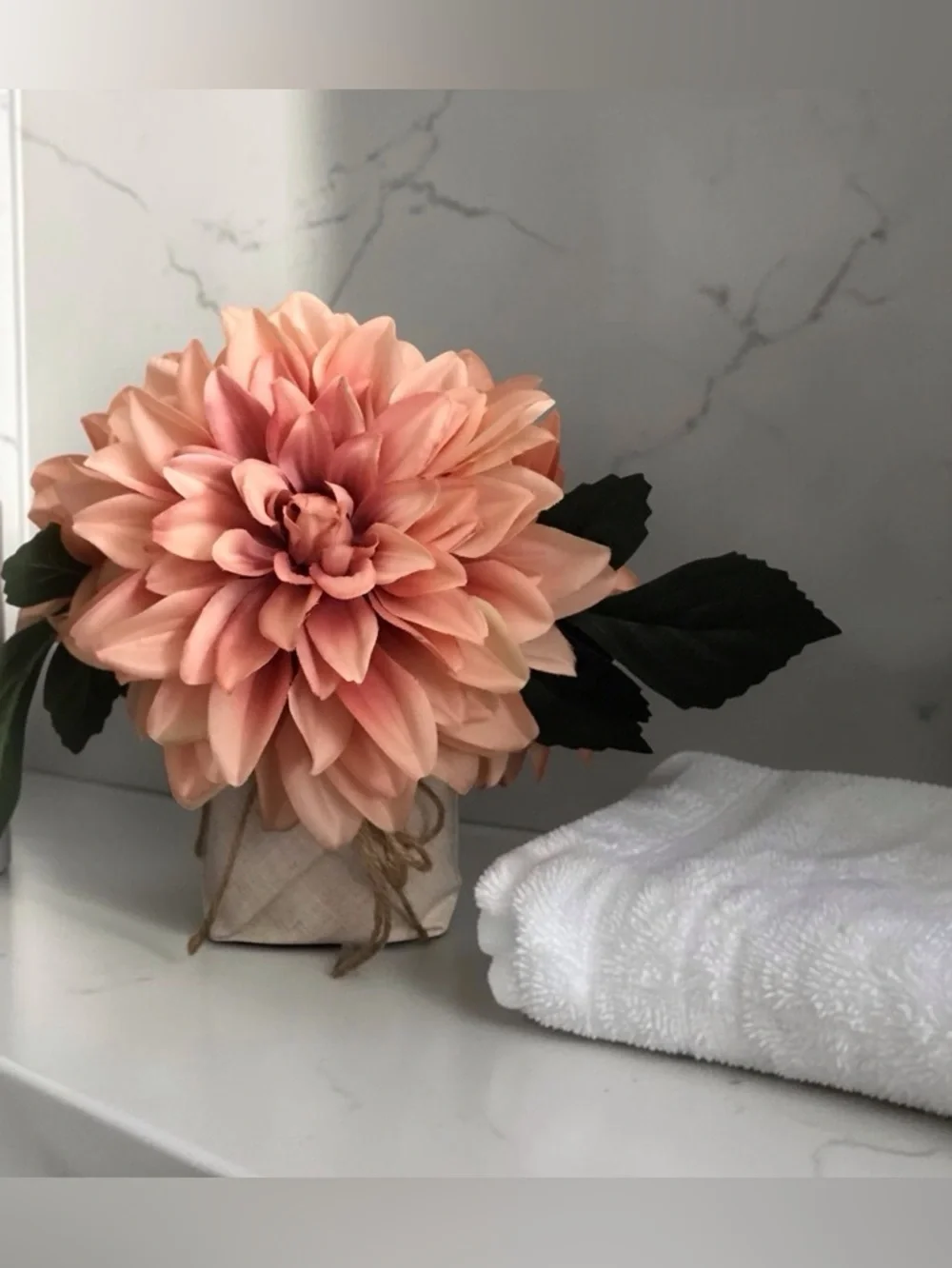 Beautiful Peach Dahlia Faux Floral Arrangement